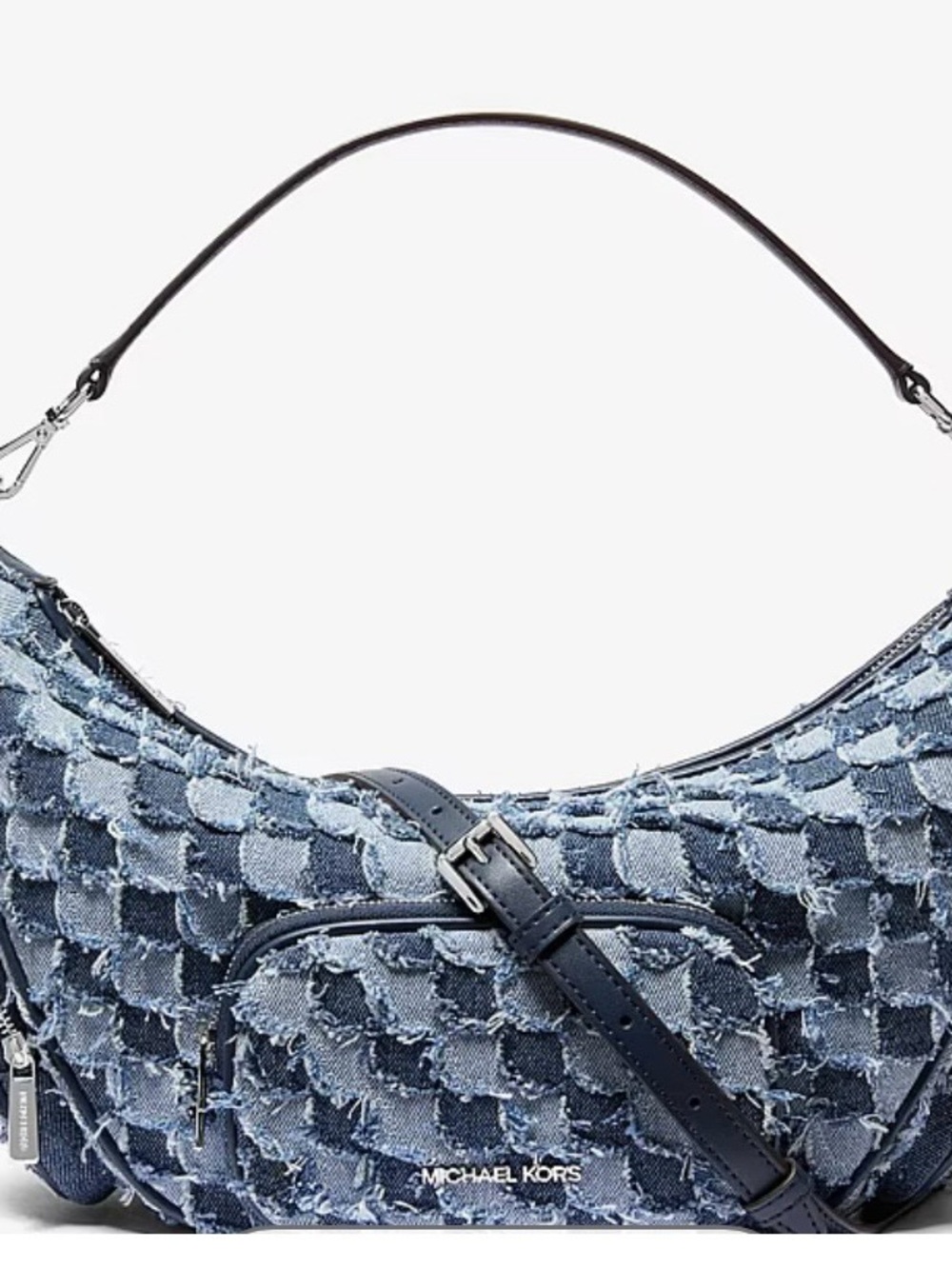 Michael Kors Frayed Denim Patchwork Shoulder Bag in Blue - Picture 3 of 16